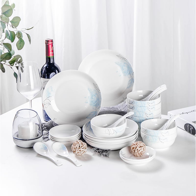玉雪花落28头套装餐具