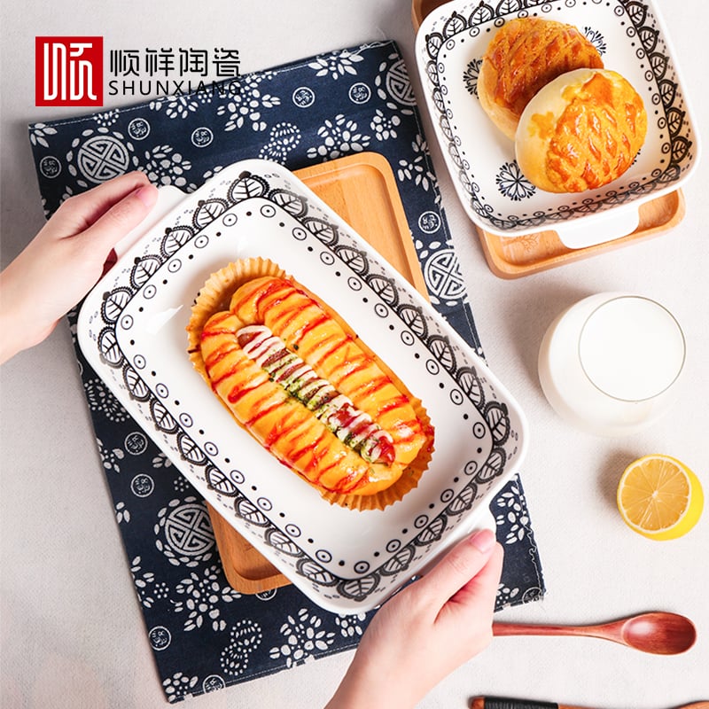 中号长方印花烤盘